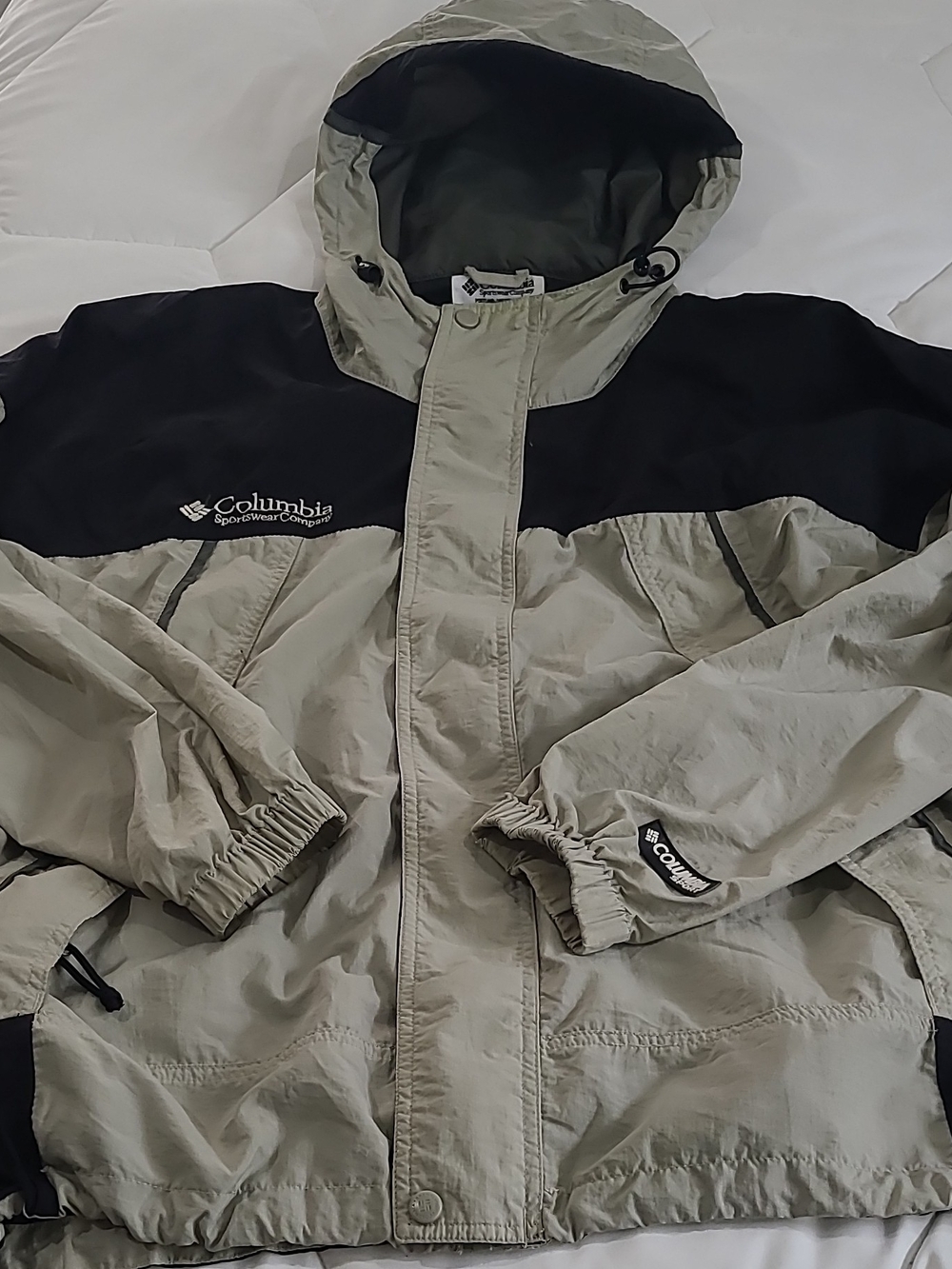 Columbia Men's Hooded Colorblock Ski Jacket Full Zip Stand-Up Beige Black L
